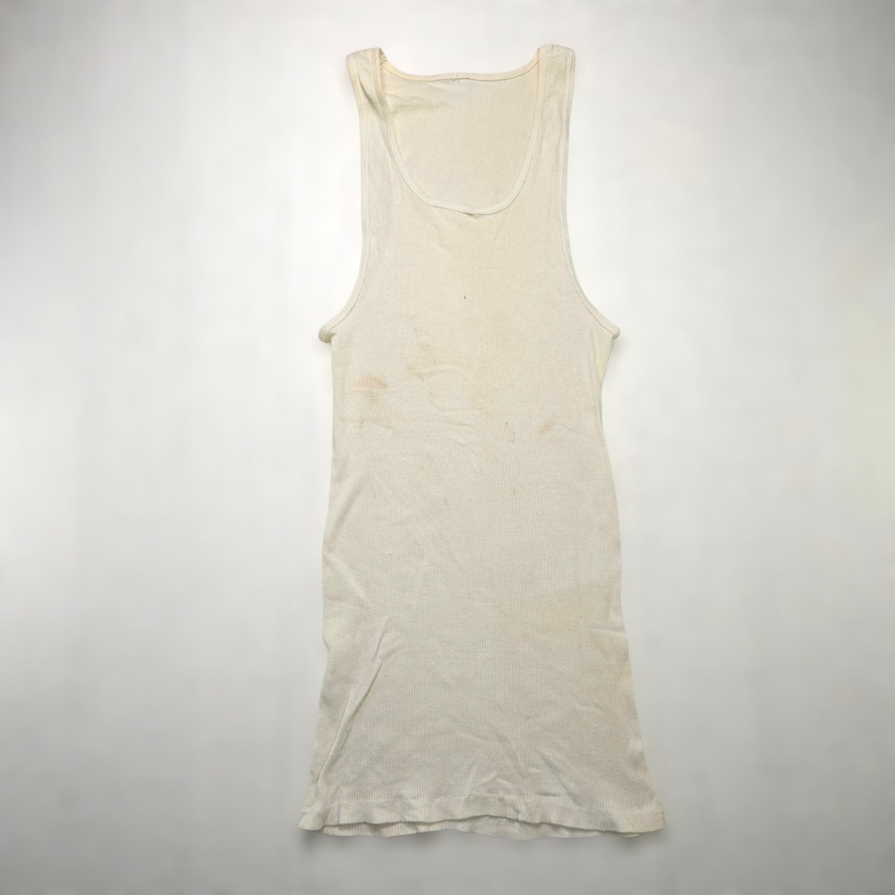 VTG‎ Beater Ribbed Tank Top Undershirt Cream Mens Small Single Stitch Distressed